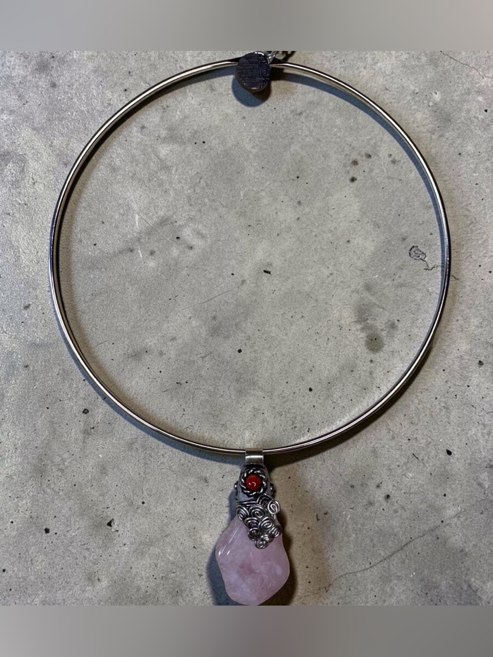 Genuine Rose Quartz and Garnet Pendant Necklace